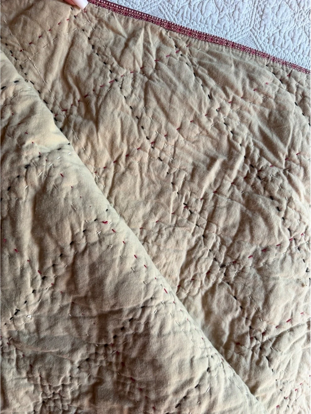Vintage Quilted Cotton Bedspread Throw with Floral and Stripe Pattern